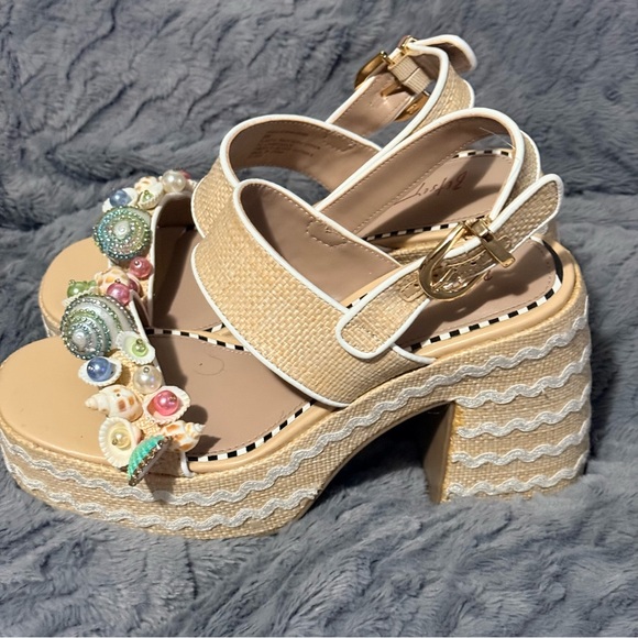 Betsey Johnson Tan Sandals with Shell and Bead Embellishments - Picture 7 of 12